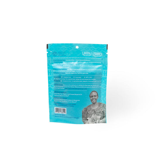Blue package with a person's face on a white background