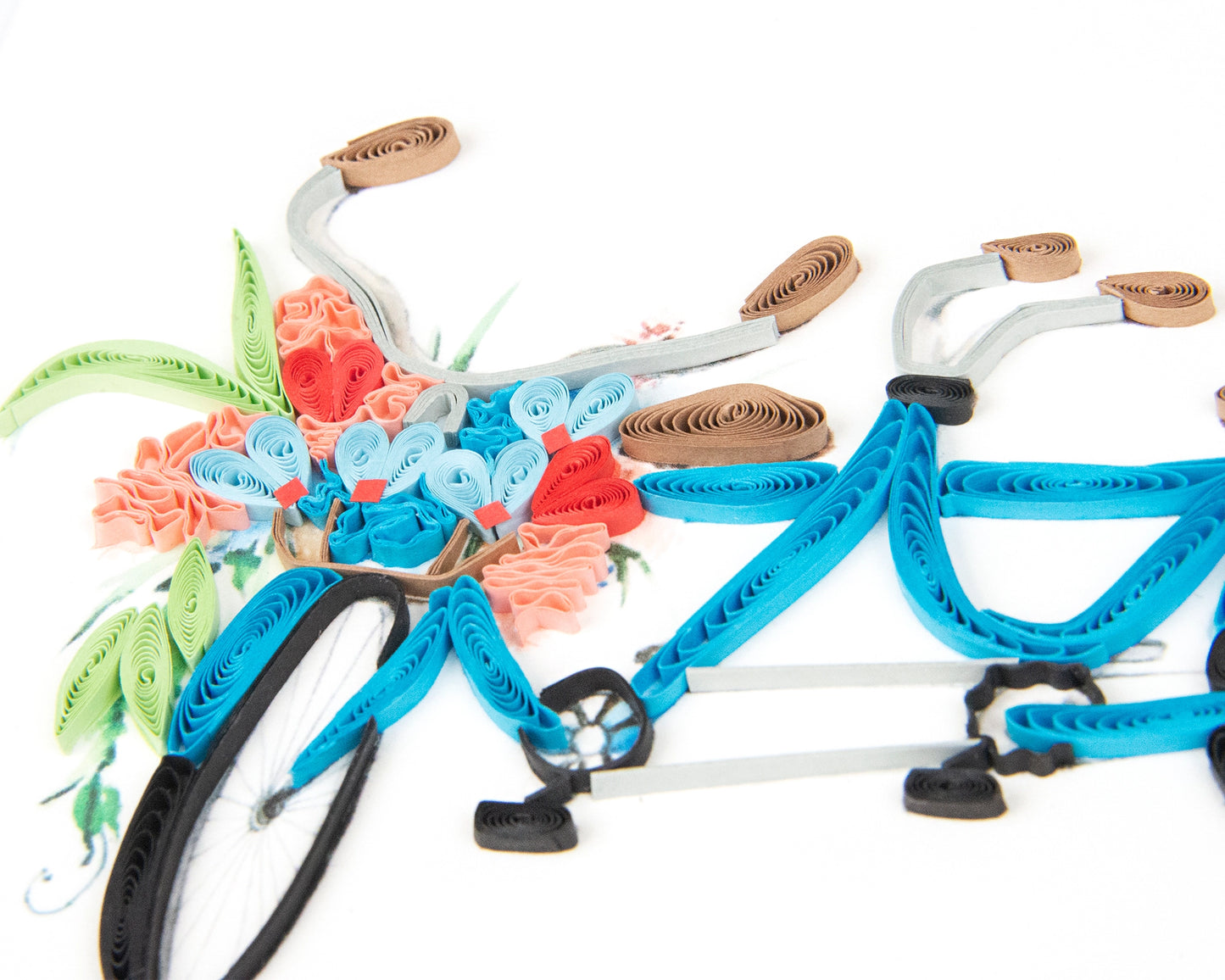 Card with a decorative bicycle and flowers, featuring 'Happy Anniversary' text.