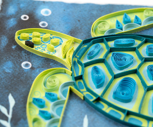 Sea Turtle Greeting Card with coral and seaweed.