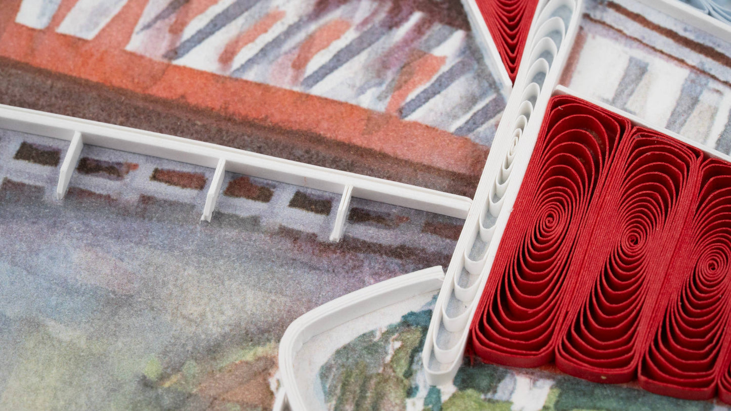 Quilled Red Covered Bridge Card