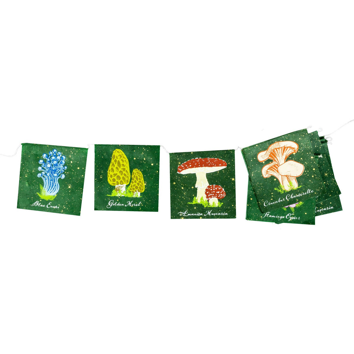 Garland with mushroom illustrations on a white background