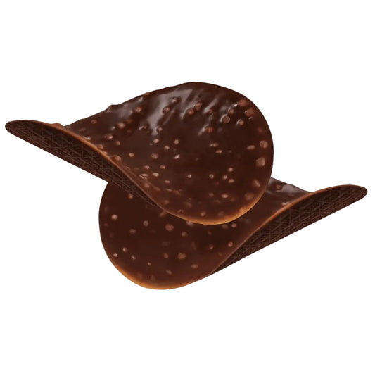 Chocolate covered chips on a white background