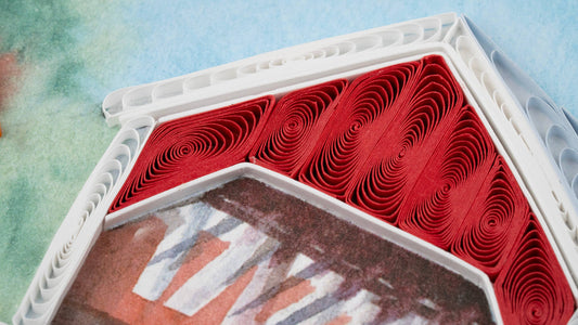 Quilled Red Covered Bridge Card