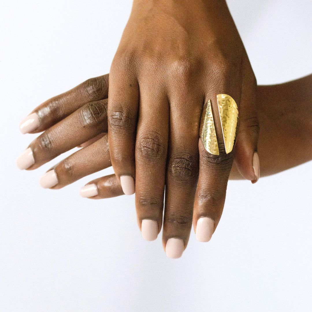 Dogo Hammered Brass Open Oval Shield Ring