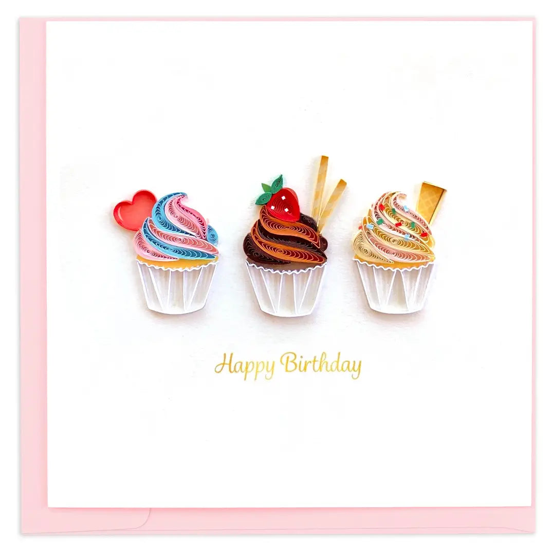 Quilled Birthday Cupcake Trio Card