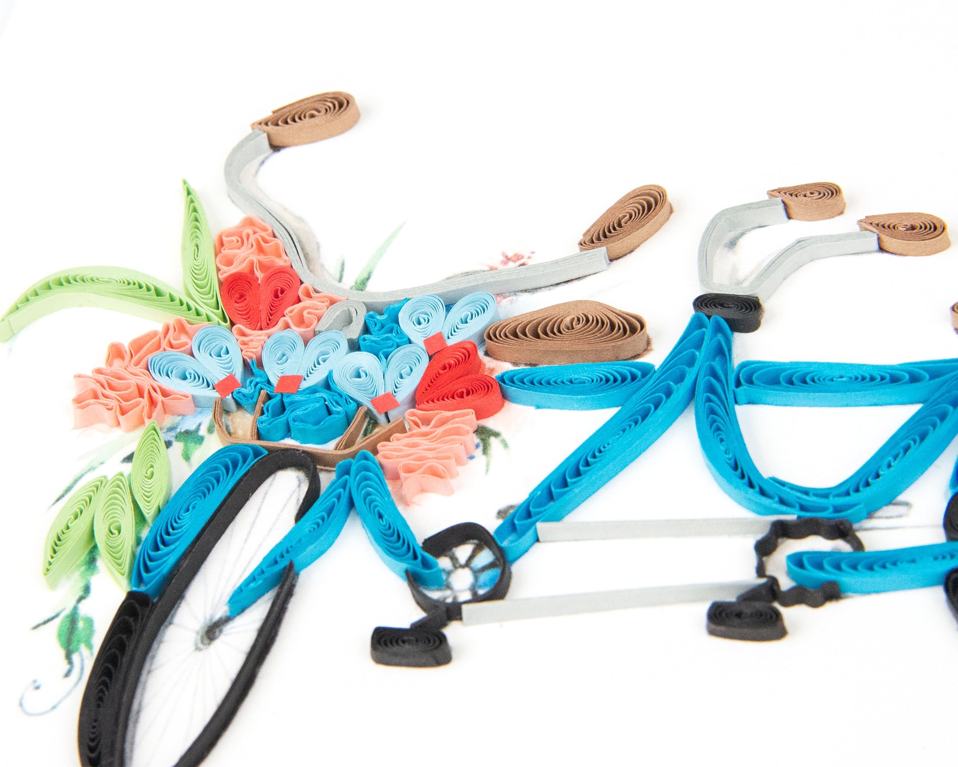 Card with a decorative bicycle and flowers, featuring 'Happy Anniversary' text.