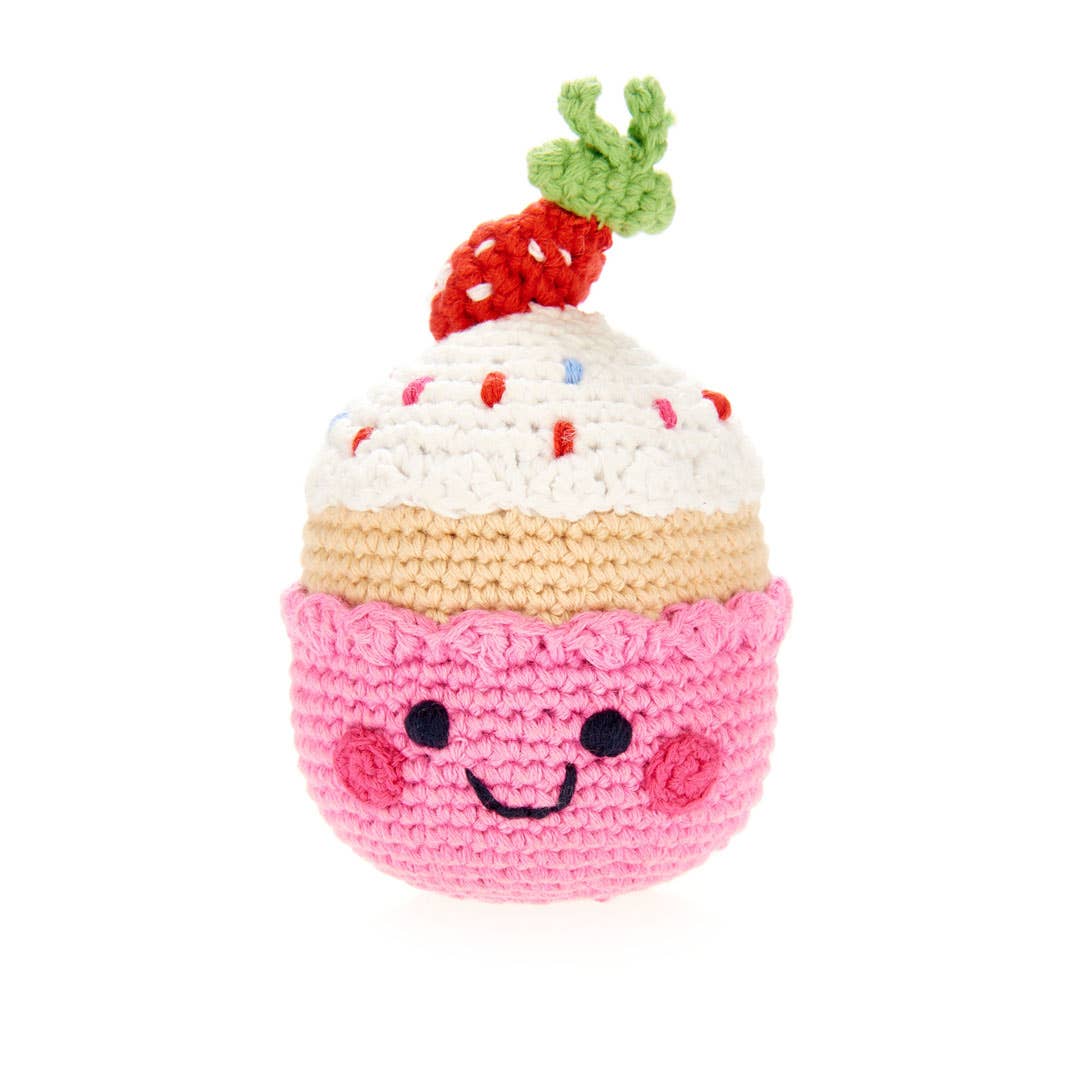 Crochet Strawberry Cupcake Rattle