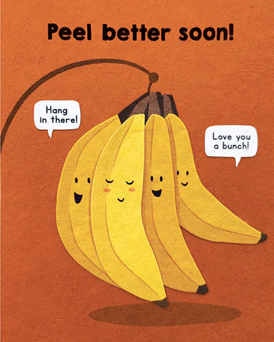 Cartoon bananas with speech bubbles on an orange background