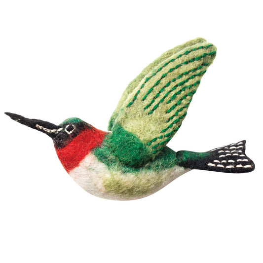 Felted hummingbird toy on a white background