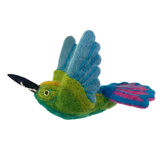 Colorful bird-shaped toy on a white background