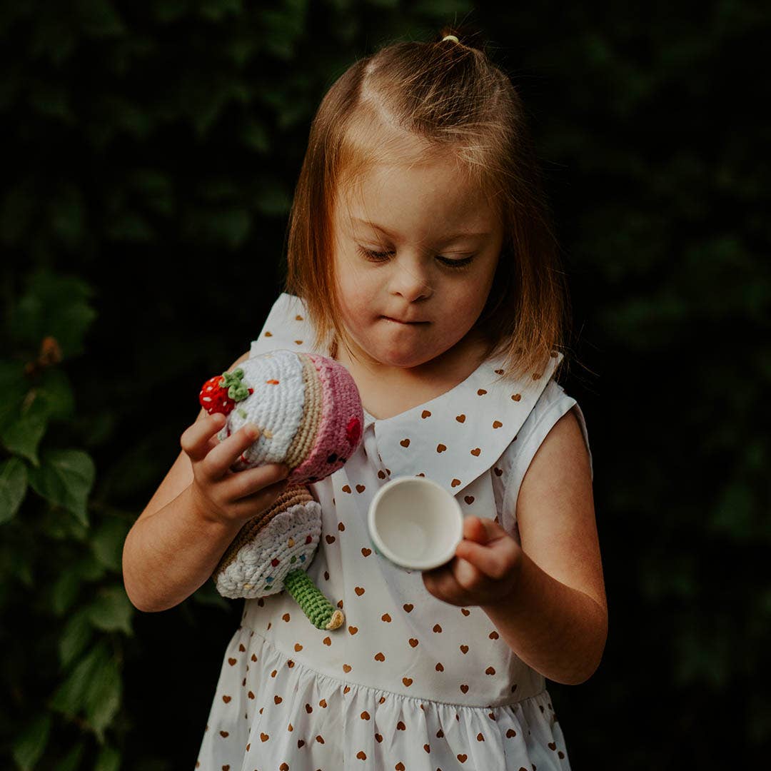 Crochet Strawberry Cupcake Rattle