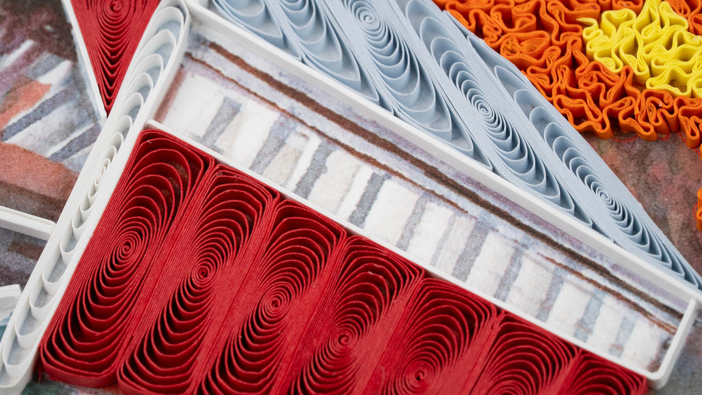 Quilled Red Covered Bridge Card