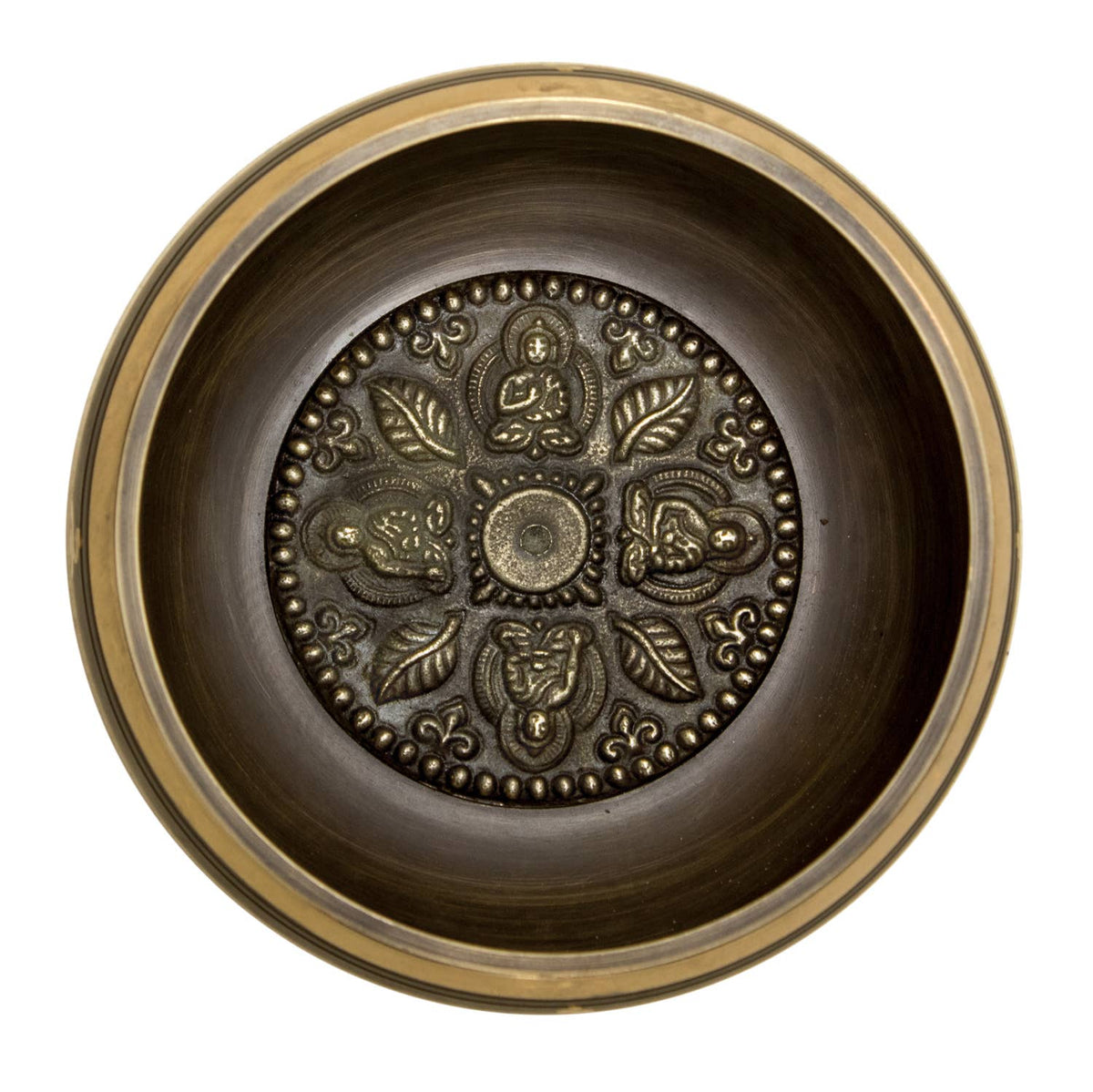 Decorative bronze bowl with intricate patterns on a white background