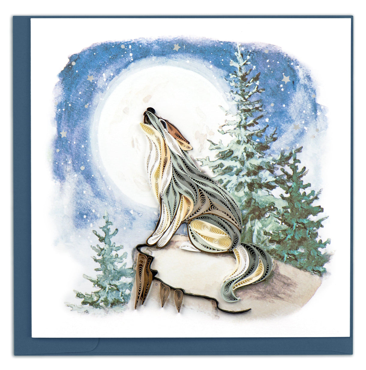 Quilled Howling Wolf Card
