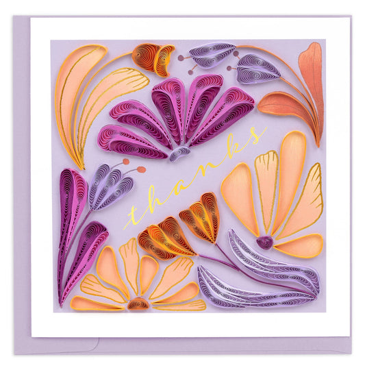 Bold purples and oranges artfully wrap around the word "thanks"