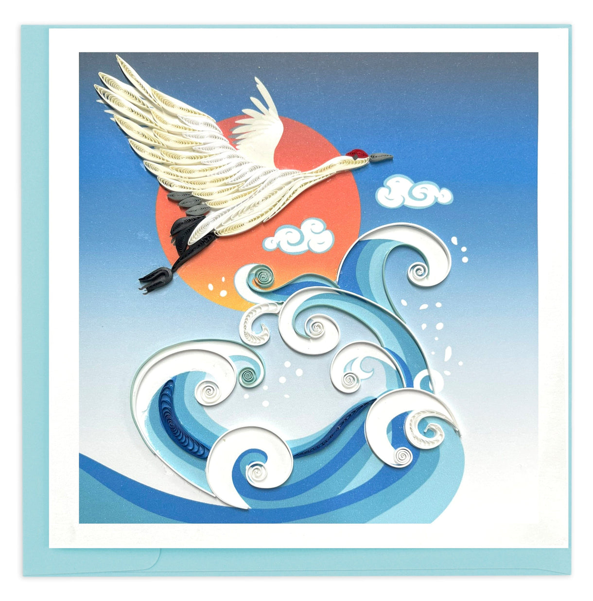Quilled Wave, Crane & Sun Card