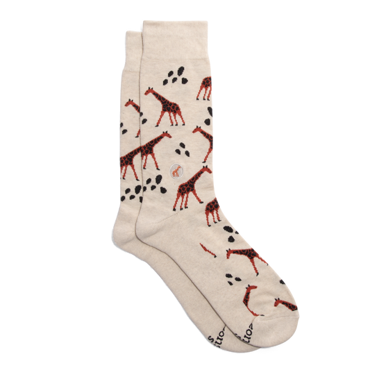 Beige sock with giraffe pattern on a white background