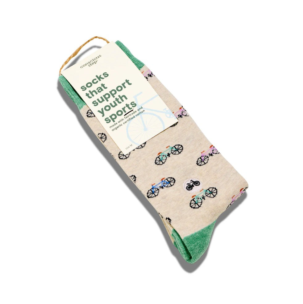 Pack of socks with bicycle design on a white background