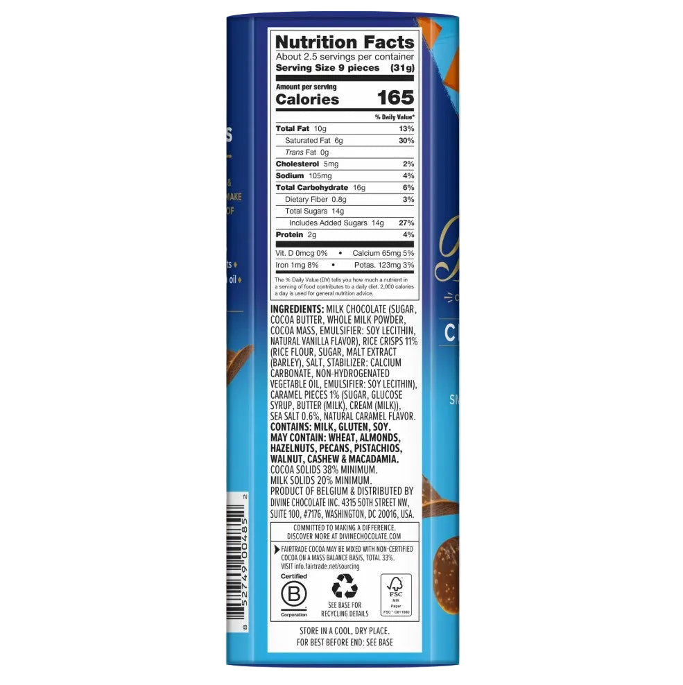 Nutrition facts label on a blue box with white text