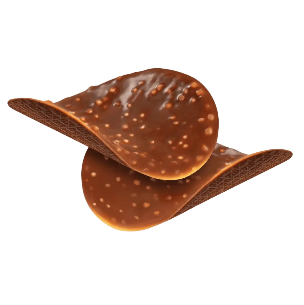 Chocolate covered chips on a white background