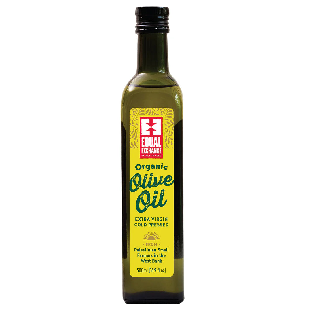 Bottle of Equal Exchange Organic Olive Oil from Palestinian Small Farmers in the West Bank