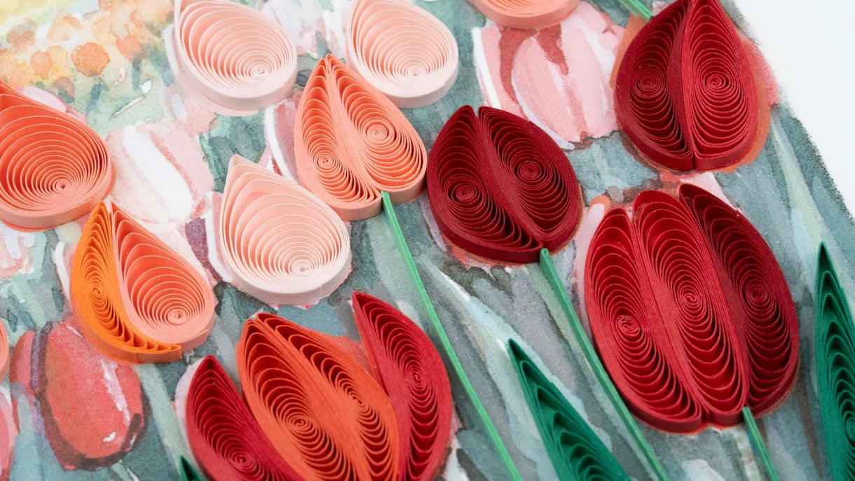 Quilled Red Tulip Field Card
