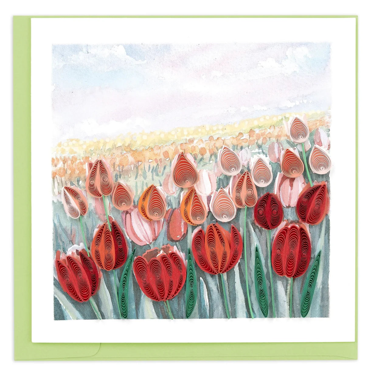 Quilled Red Tulip Field Card