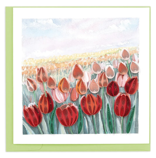 Quilled Red Tulip Field Card