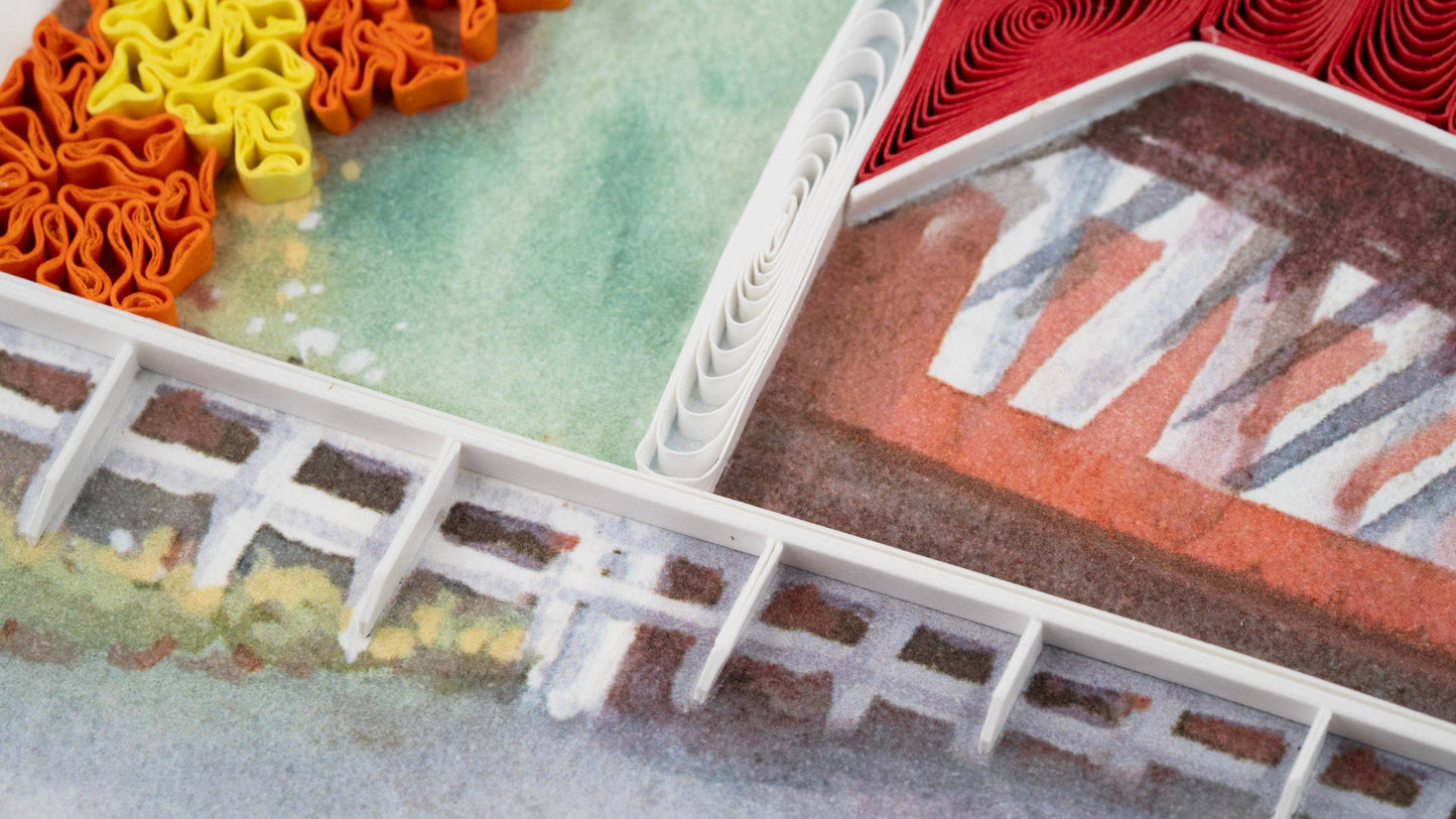 Quilled Red Covered Bridge Card