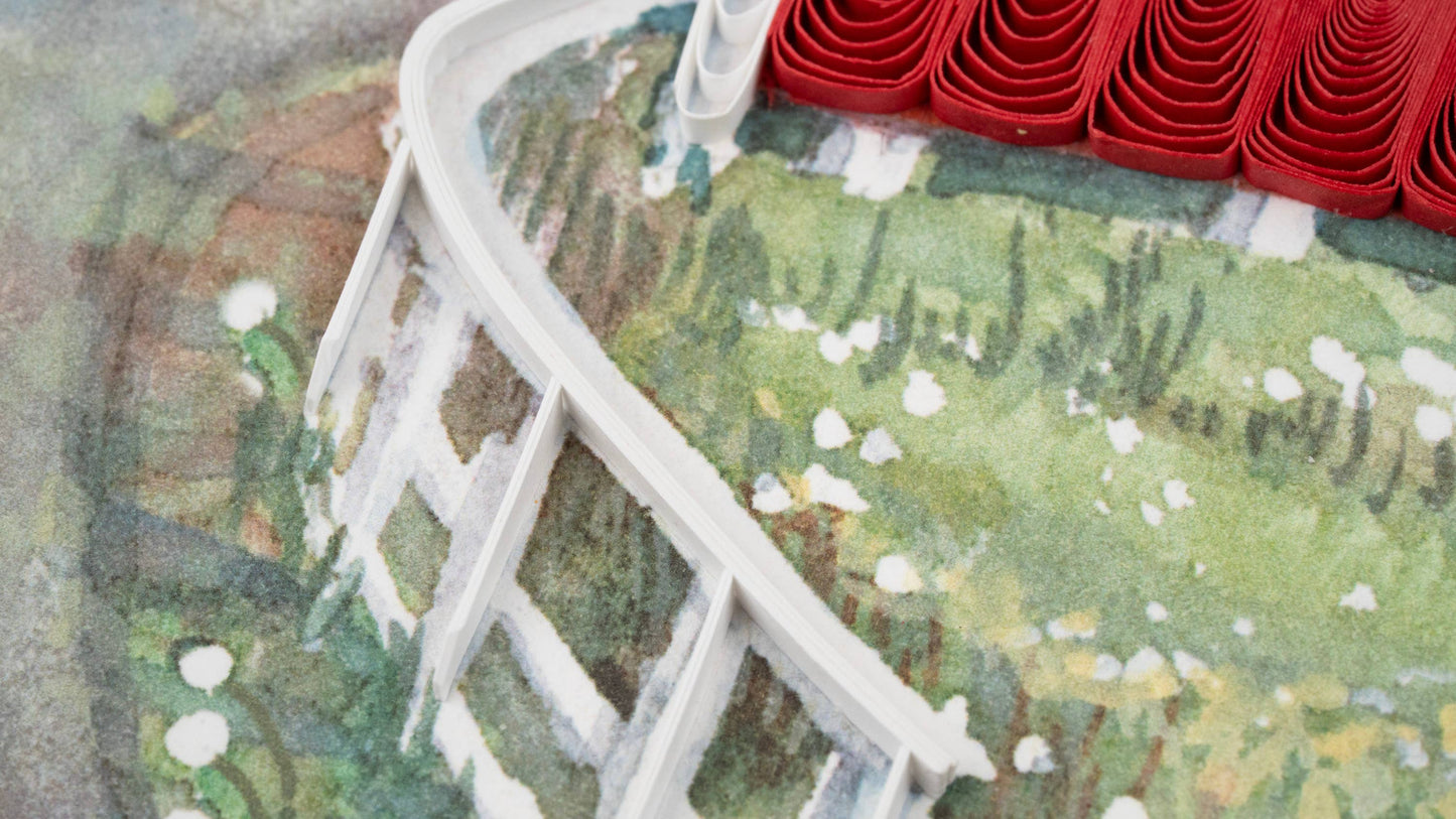 Quilled Red Covered Bridge Card