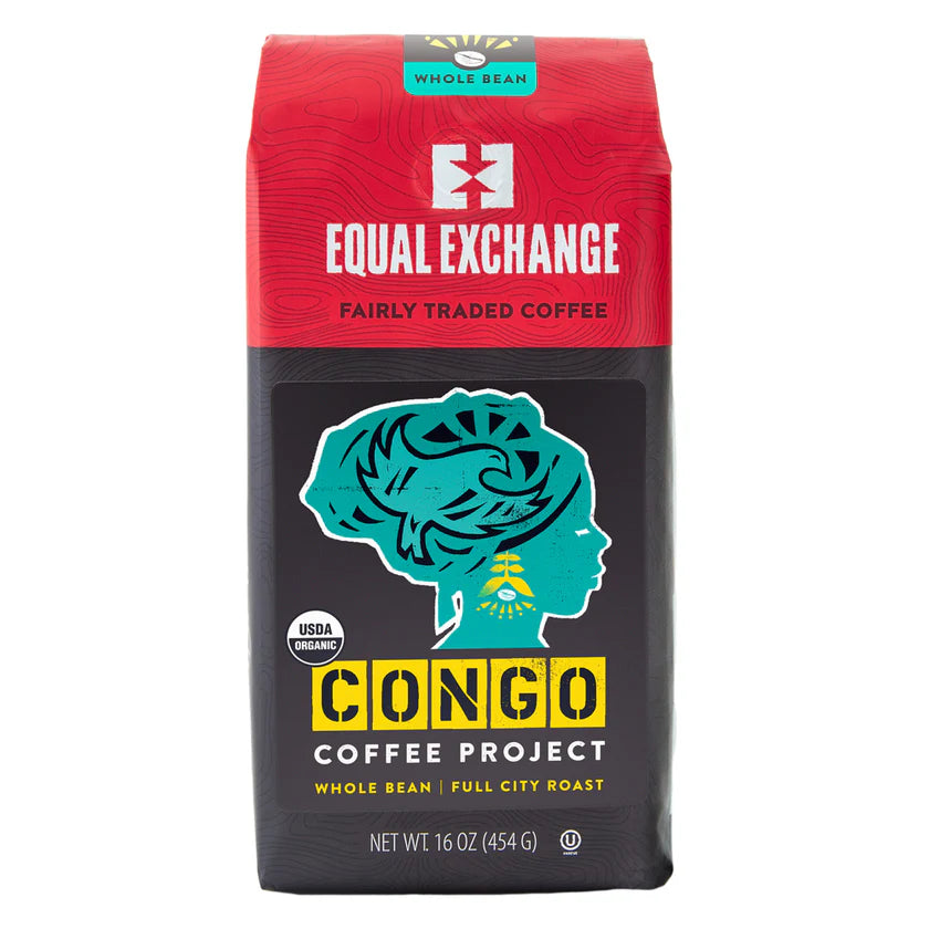 Coffee bag from Equal Exchange Congo Coffee Project on a white background