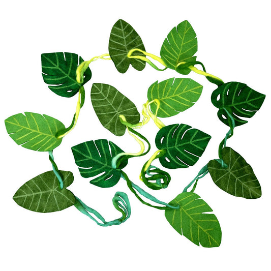 Artificial green leaf garland on a white background