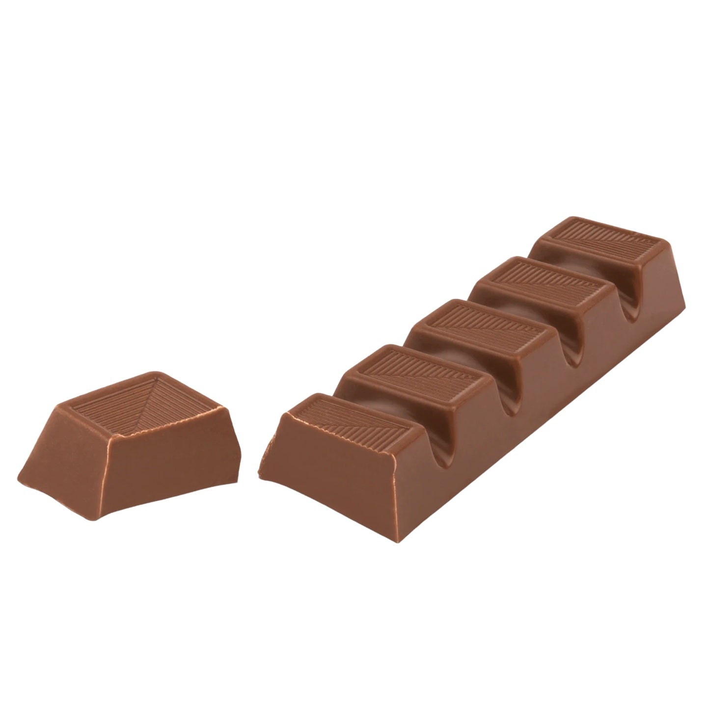 Milk chocolate bar with five pieces on a white background