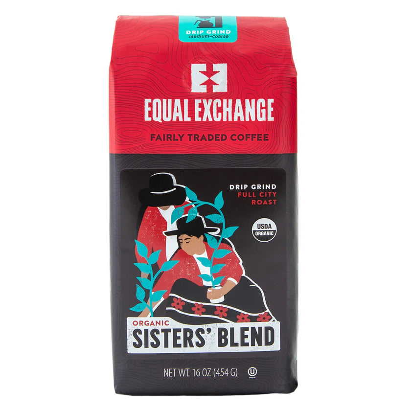 Equal Exchange Sisters' Blend coffee package on a white background